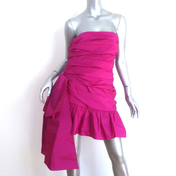 LoveShackFancy Dresses & Skirts - LoveShackFancy Noble Strapless Bow Mini Dress Fuschia Silk Size 8 NEW